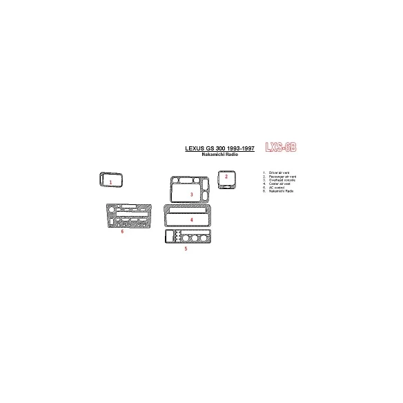 Lexus GS 1993-1997 Nakamichi Radio, OEM Compliance, 6 Parts set Interior BD Dash Trim Kit