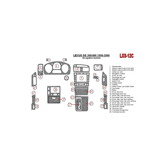 Lexus GS 1998-2000 Navigation system, OEM Compliance, 26 Parts set Interior BD Dash Trim Kit