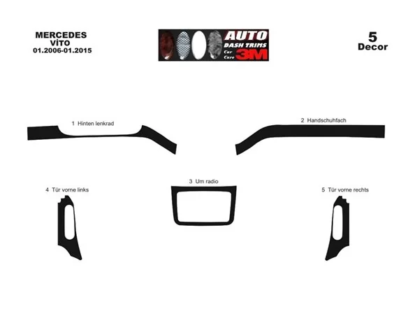 Mercedes Vito W639 2006-2015 3D Interior Dashboard Trim Kit Dash Trim Dekor 5-Parts - 1 - Interior Dash Trim Kit