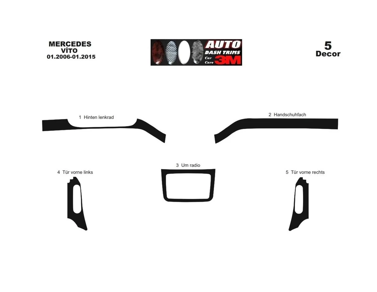 Mercedes Vito W639 2006-2015 3D Interior Dashboard Trim Kit Dash Trim Dekor 5-Parts - 1 - Interior Dash Trim Kit