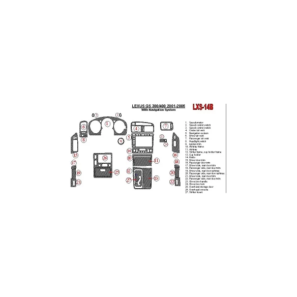 Lexus GS 2001-2005 With NAVI system, OEM Compliance Interior BD Dash Trim Kit
