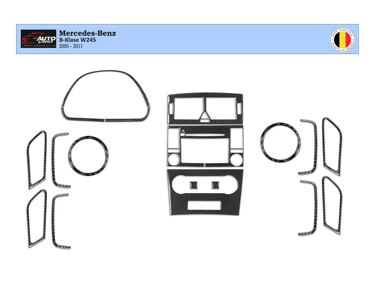 Mercedes W245 B-Class 2005 – 2011 3D Interior Dashboard Trim Kit Dash Trim Dekor 16-Parts - 1 - Interior Dash Trim Kit