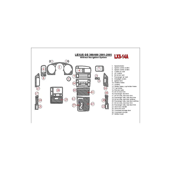 Lexus GS 2001-2005 Without NAVI system, OEM Compliance Interior BD Dash Trim Kit