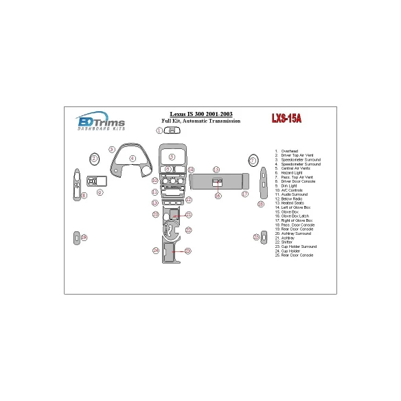 Lexus IS 2001-2003 Full Set, Automatic Gear Interior BD Dash Trim Kit