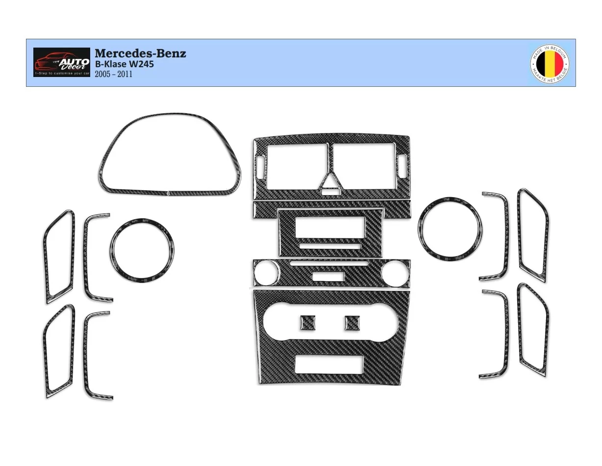 Mercedes W245 B-Class 2005 – 2011 3D Interior Dashboard Trim Kit Dash Trim Dekor 18-Parts - 1 - Interior Dash Trim Kit