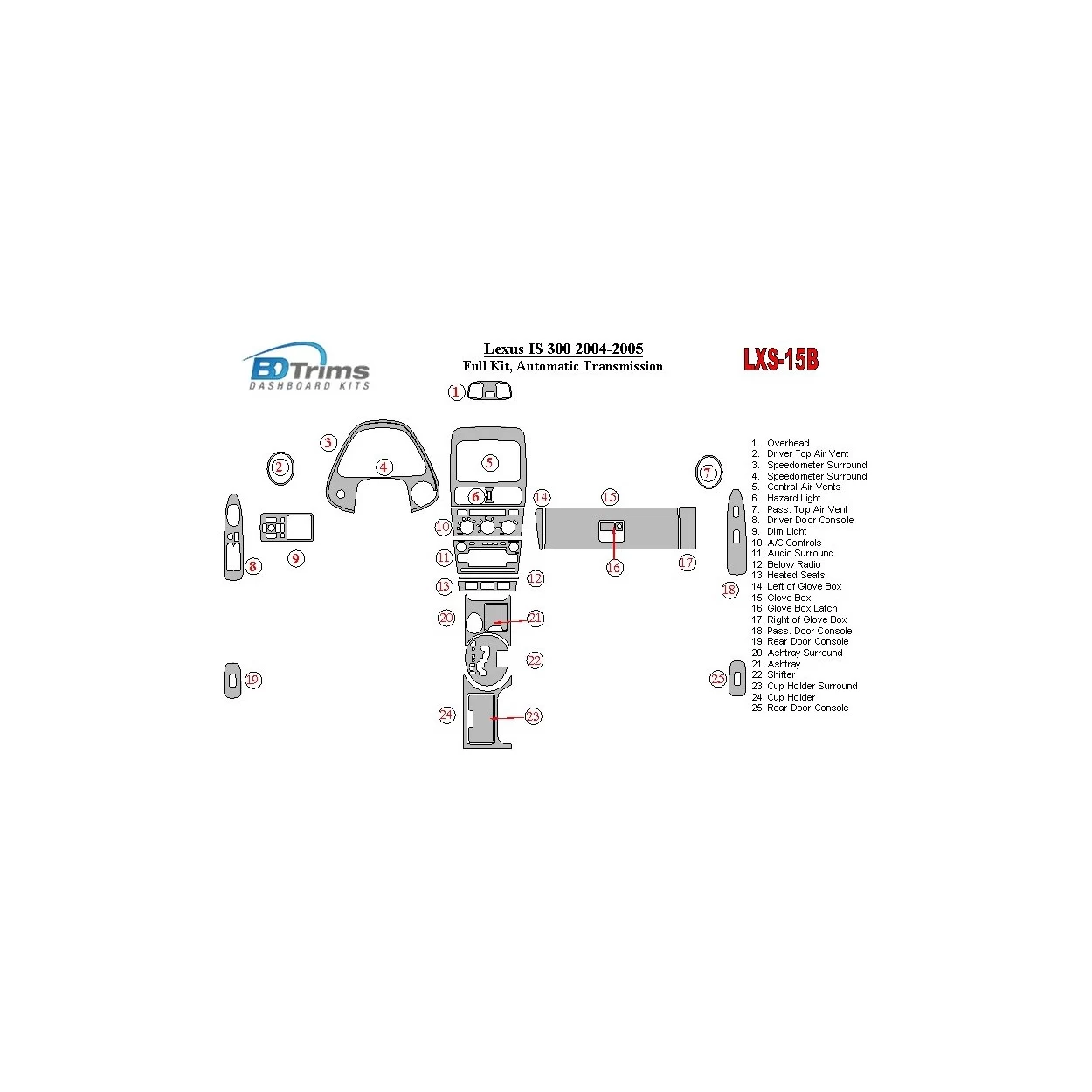 Lexus IS 2004-2005 Full Set, Automatic Gear Interior BD Dash Trim Kit