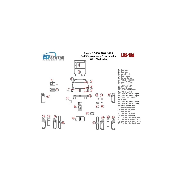 Lexus LS 2001-2003 Full Set, Automatic Gear, With NAVI Interior BD Dash Trim Kit