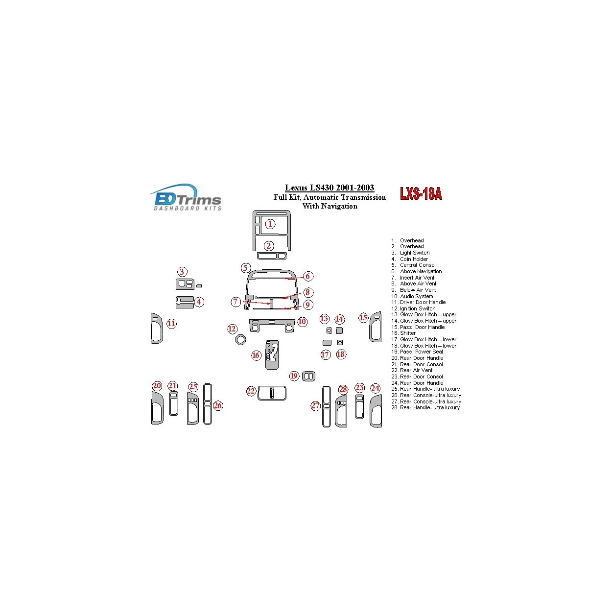 Lexus LS 2001-2003 Full Set, Automatic Gear, With NAVI Interior BD Dash Trim Kit