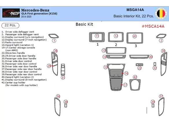 Mercedes-Benz GLA-Class 2014–2020 3D Interior Dashboard Trim Kit Dash Trim Dekor 22-Parts - 1 - Interior Dash Trim Kit