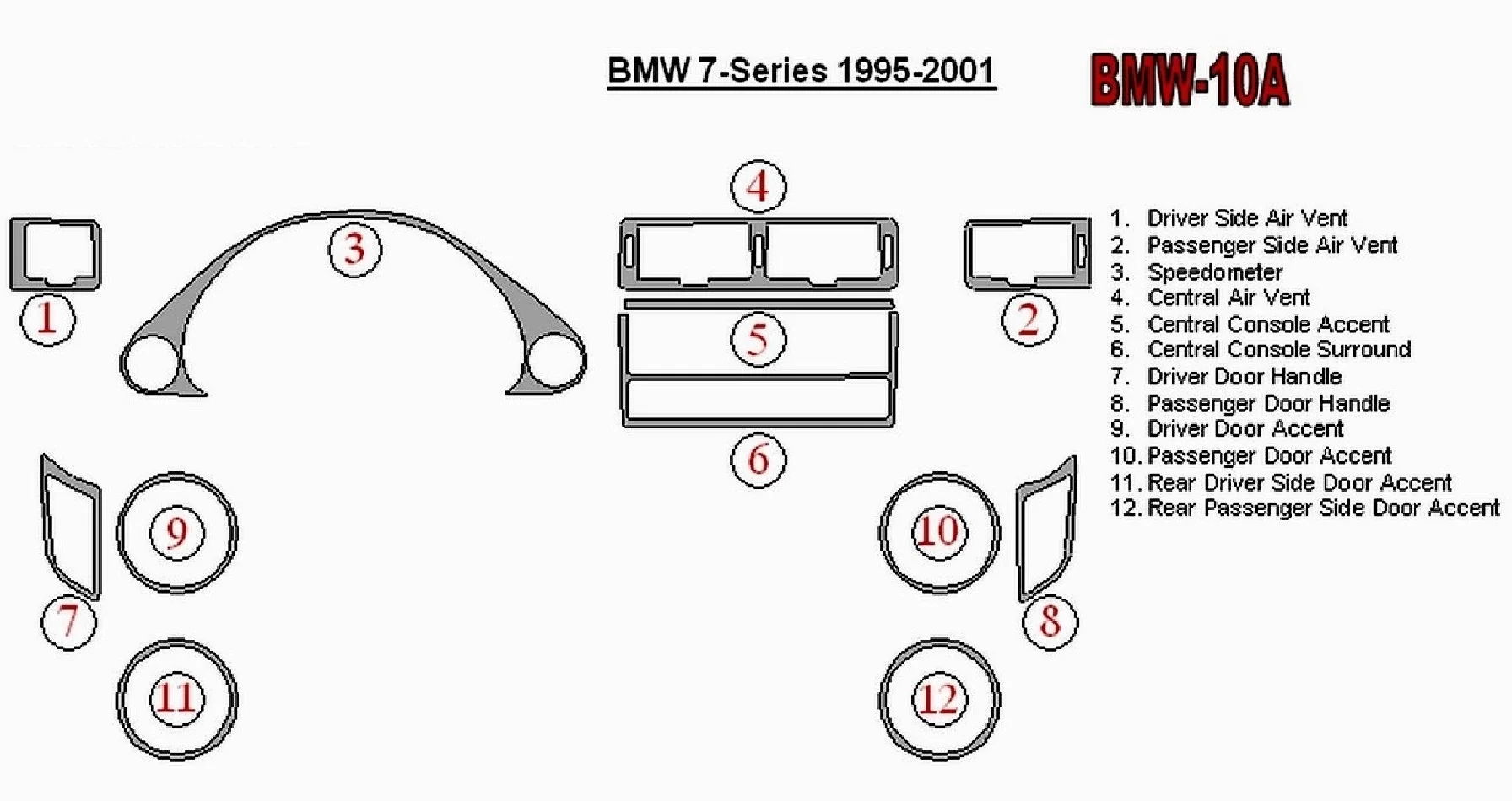 BMW 7 1995-2001 Full Set Interior BD Dash Trim Kit - 1 - Interior Dash Trim Kit