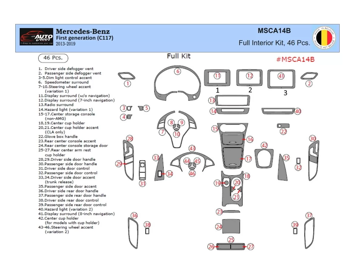 Mercedes-Benz GLA-Class 2014–2020 3D Interior Dashboard Trim Kit Dash Trim Dekor 46-Parts - 1 - Interior Dash Trim Kit