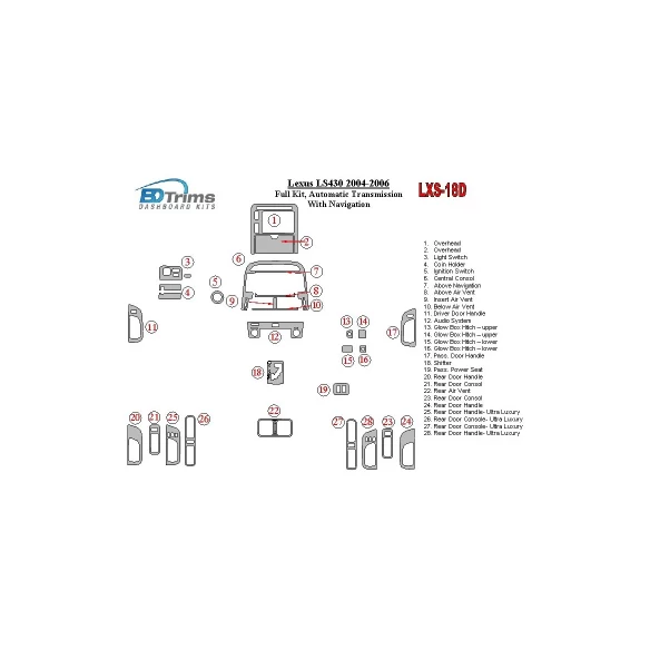 Lexus LS 2004-2006 Full Set, Automatic Gear, With Navigation Interior BD Dash Trim Kit