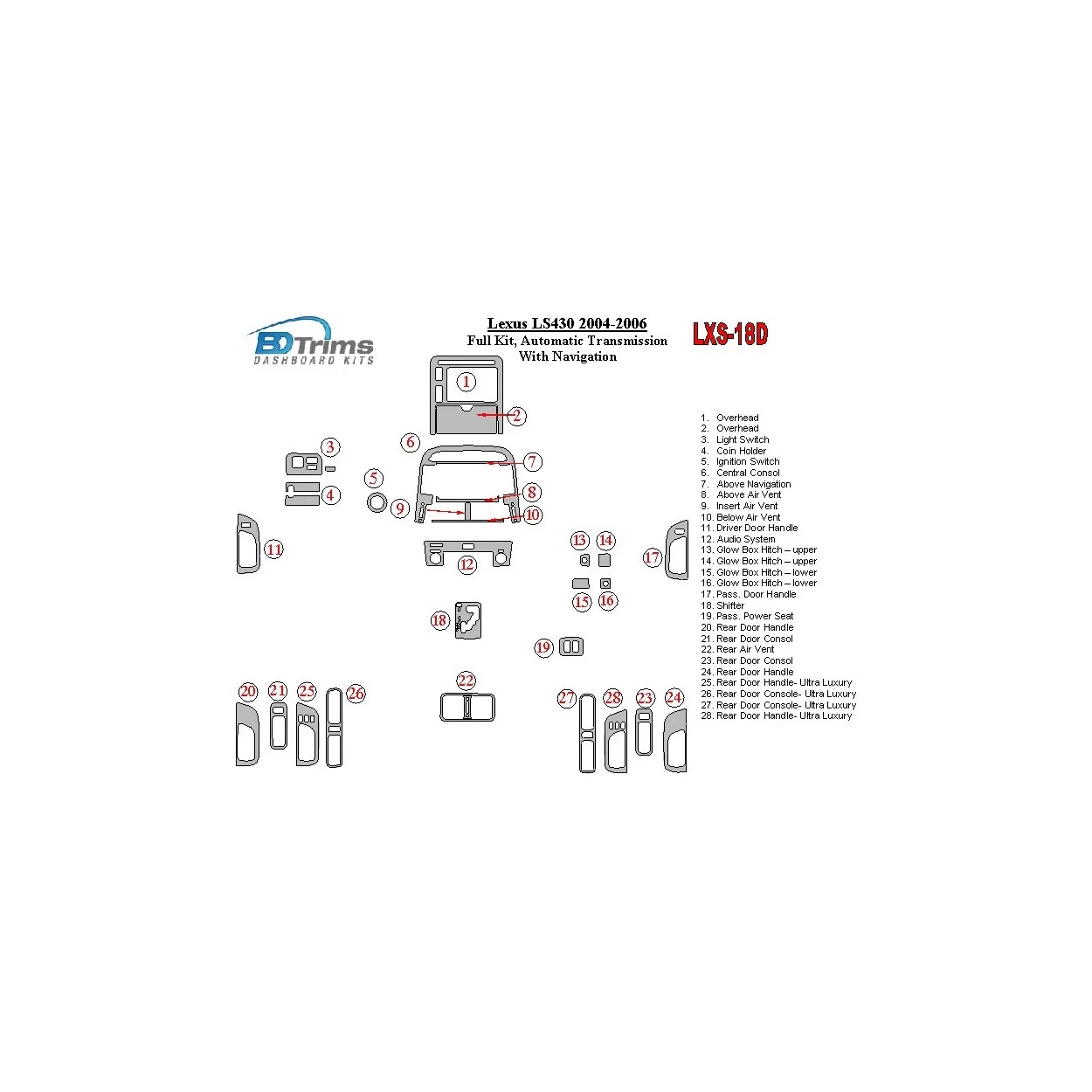 Lexus LS 2004-2006 Full Set, Automatic Gear, With Navigation Interior BD Dash Trim Kit