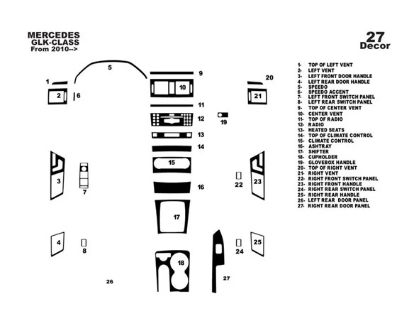 Mercedes-Benz GLK X204 2009–2016 3D Interior Dashboard Trim Kit Dash Trim Dekor 27-Parts - 1 - Interior Dash Trim Kit