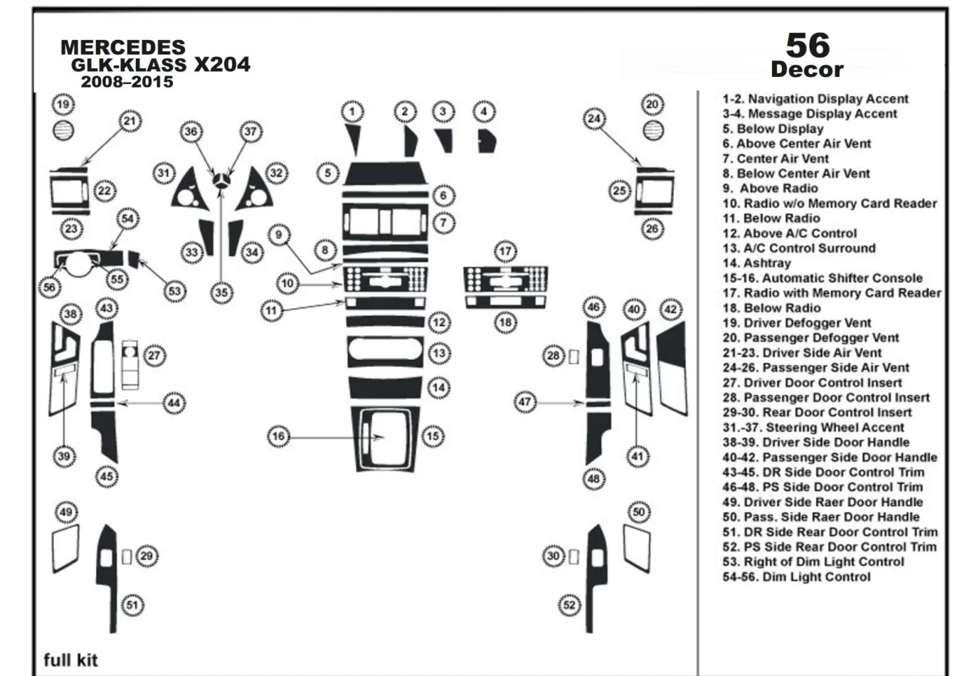 Mercedes-Benz GLK X204 2009–2016 3D Interior Dashboard Trim Kit Dash Trim Dekor 56-Parts - 1 - Interior Dash Trim Kit