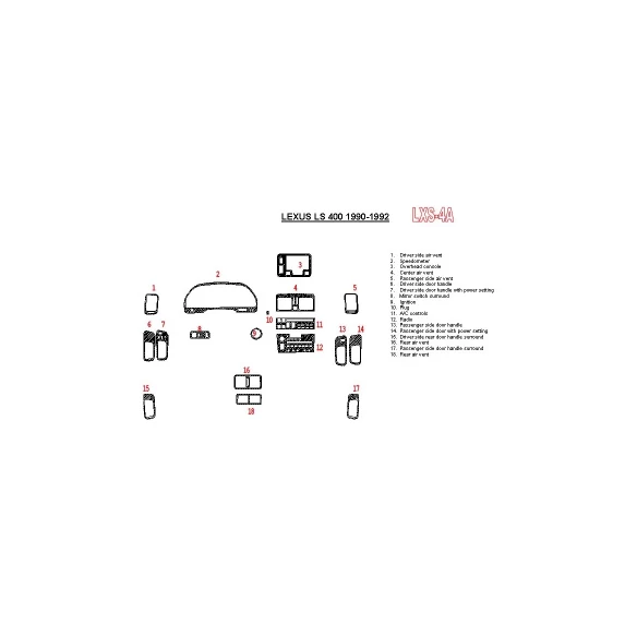 Lexus LS-400 1990-1992 Full Set, OEM Compliance, 18 Parts set Interior BD Dash Trim Kit