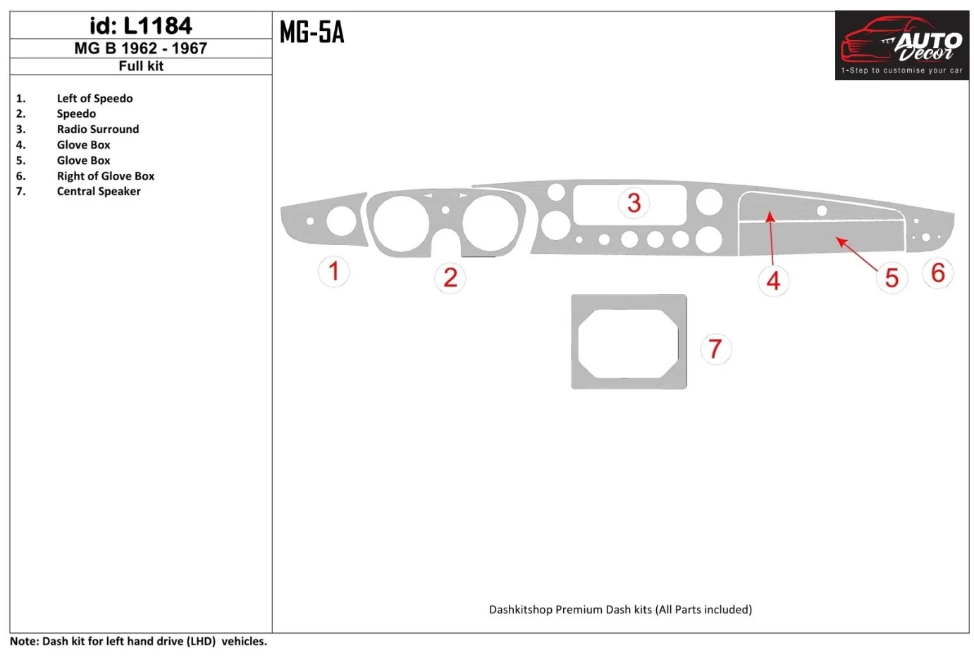 MG B 1962-1967 Full Set Interior BD Dash Trim Kit - 1 - Interior Dash Trim Kit