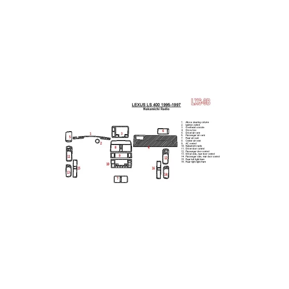 Lexus LS-400 1995-1997 Nakamichi Radio, OEM Compliance, 6 Parts set Interior BD Dash Trim Kit
