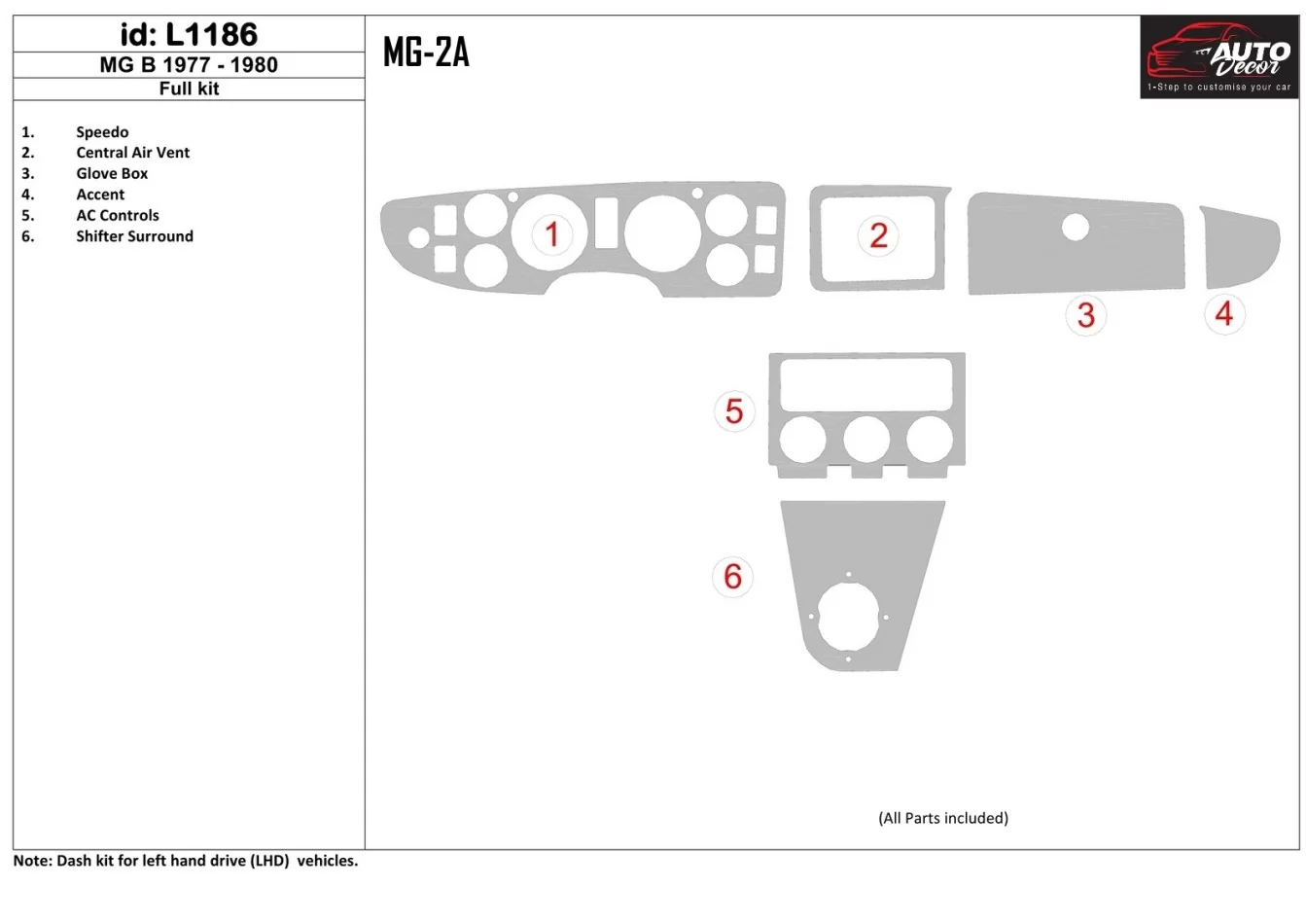 MG B 1977-1980 Full Set Interior BD Dash Trim Kit - 1 - Interior Dash Trim Kit