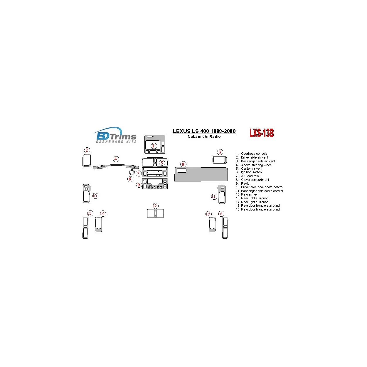 Lexus LS-400 1998-2000 Nakamichi Radio Interior BD Dash Trim Kit