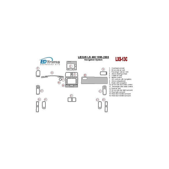 Lexus LS-400 1998-2000 Navigation system, OEM Compliance Interior BD Dash Trim Kit