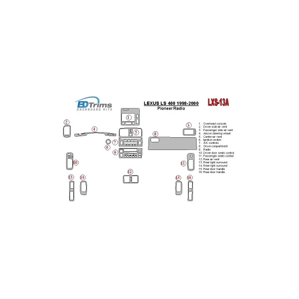 Lexus LS-400 1998-2000 Pioneer Radio, Without NAVI system, OEM Compliance Interior BD Dash Trim Kit
