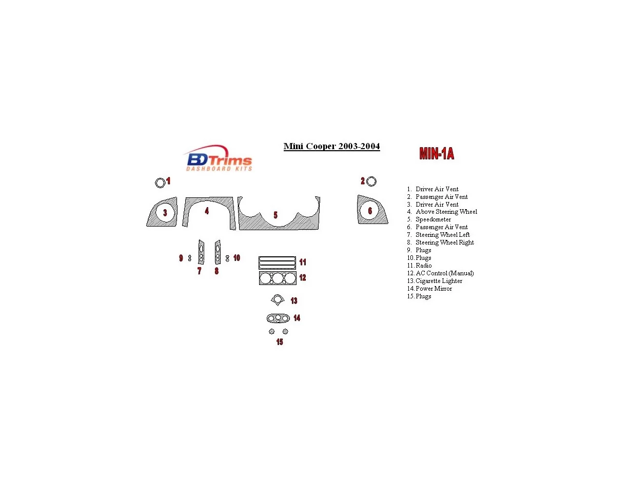 Mini Cooper 2003-2004 Full Set Interior BD Dash Trim Kit - 1 - Interior Dash Trim Kit