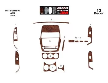 Mitsubishi Asx RVR 01.2012 3D Interior Dashboard Trim Kit Dash Trim Dekor 9-Parts