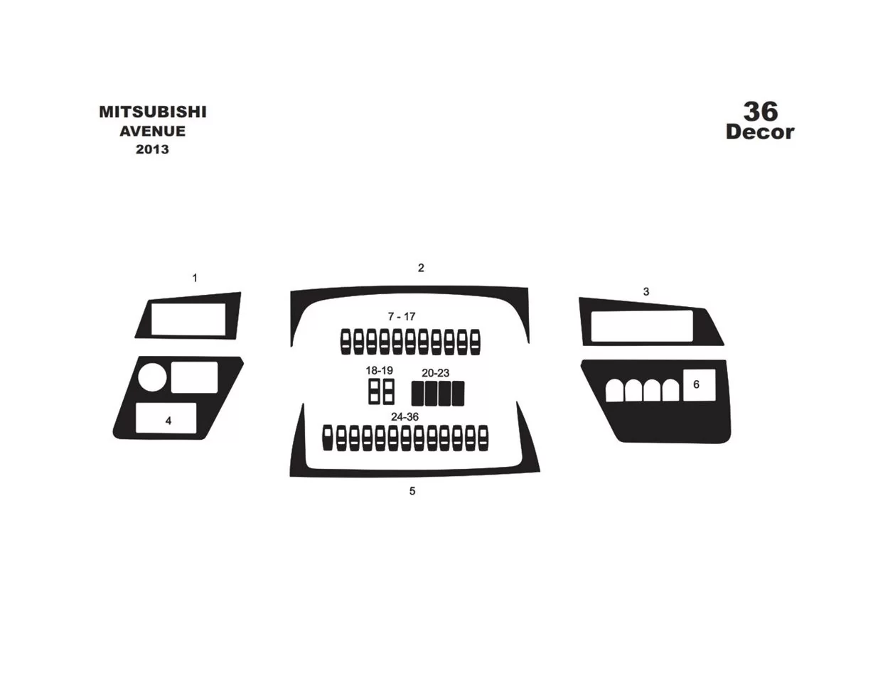 Mitsubishi Aveneu 01.2013 3D Interior Dashboard Trim Kit Dash Trim Dekor 36-Parts - 1 - Interior Dash Trim Kit