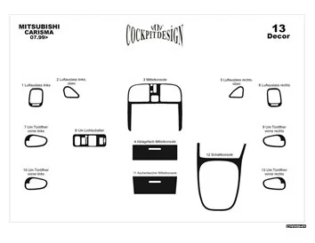 Mitsubishi Carisma 07.99-12.04 3D Interior Dashboard Trim Kit Dash Trim Dekor 13-Parts