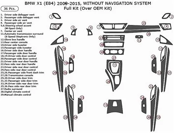 BMW X1 E84 2009–2015 3D Interior Dashboard Trim Kit Dash Trim Dekor 36-Parts - 1 - Interior Dash Trim Kit