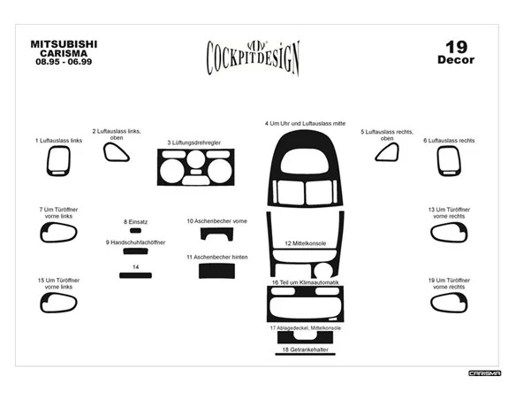 Mitsubishi Carisma 08.95-06.99 3D Interior Dashboard Trim Kit Dash Trim Dekor 19-Parts