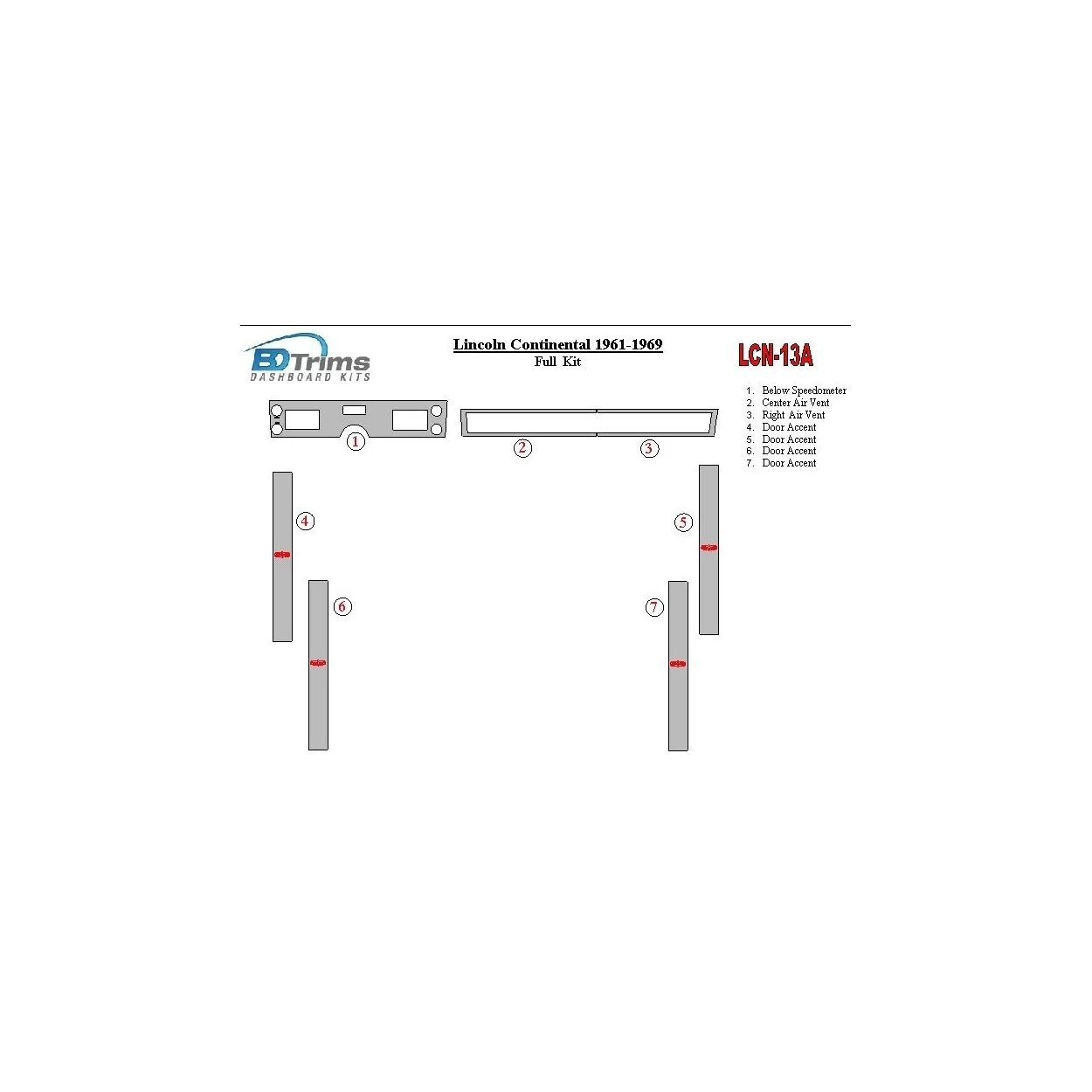 Lincoln Continental 1961-1969 Interior BD Dash Trim Kit