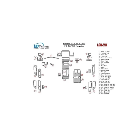Lincoln MKS 2010-2012 Full Set, With NAVI Interior BD Dash Trim Kit