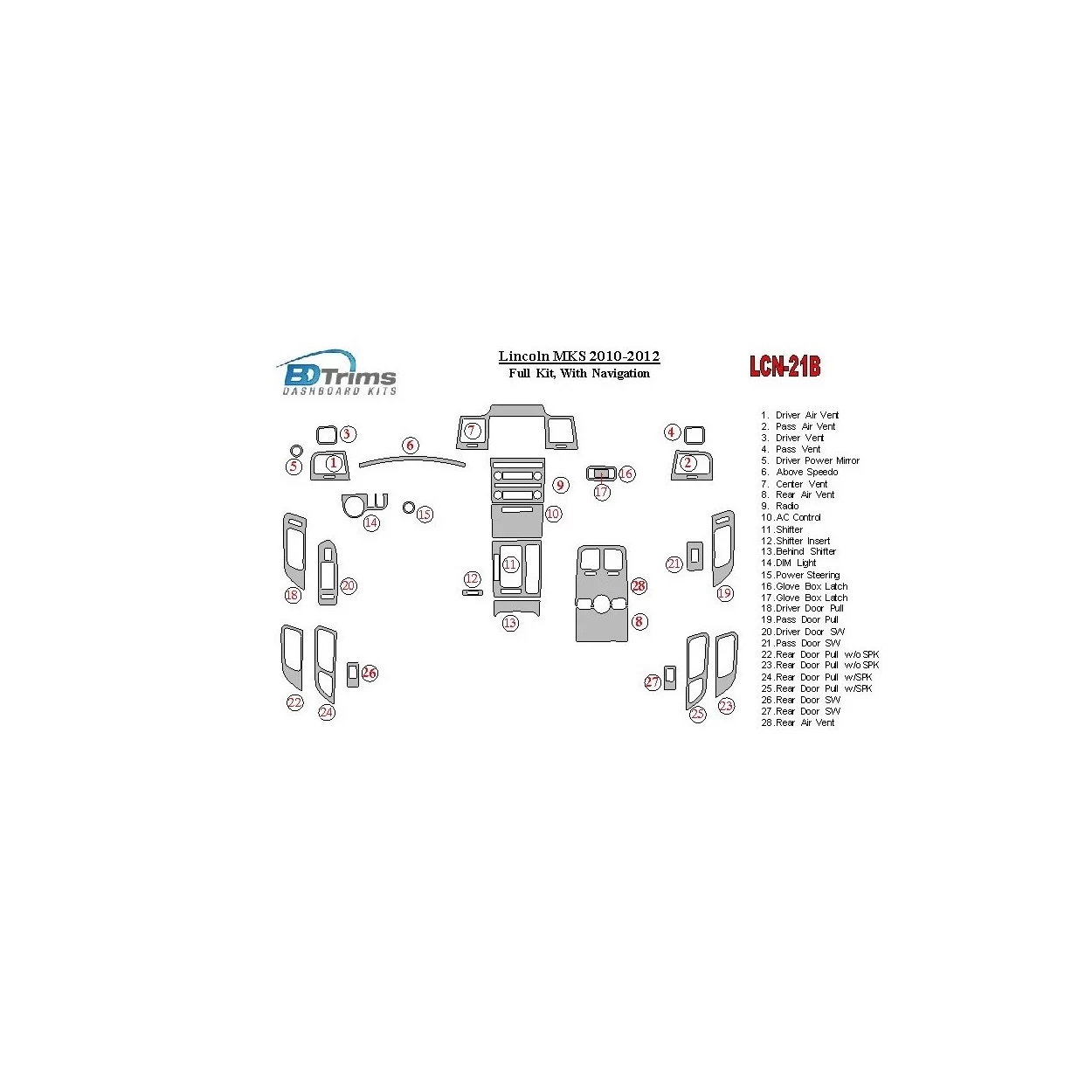 Lincoln MKS 2010-2012 Full Set, With NAVI Interior BD Dash Trim Kit