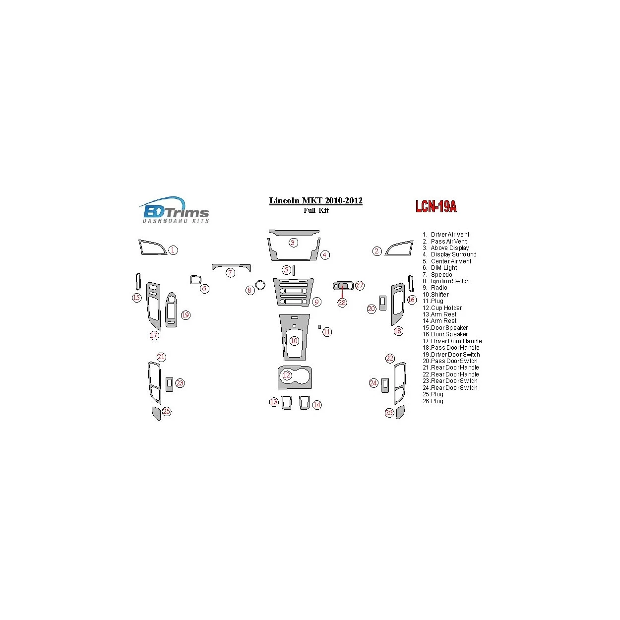 Lincoln MKT 2010-2012 Full Set Interior BD Dash Trim Kit