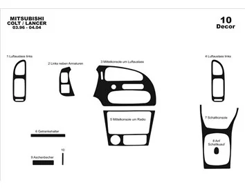 Mitsubishi Colt-Lancer V 03.96-04.04 3D Interior Dashboard Trim Kit Dash Trim Dekor 10-Parts