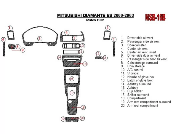 Mitsubishi Diamante 2000-2003 OEM Compliance (Except LS) Interior BD Dash Trim Kit - 1 - Interior Dash Trim Kit