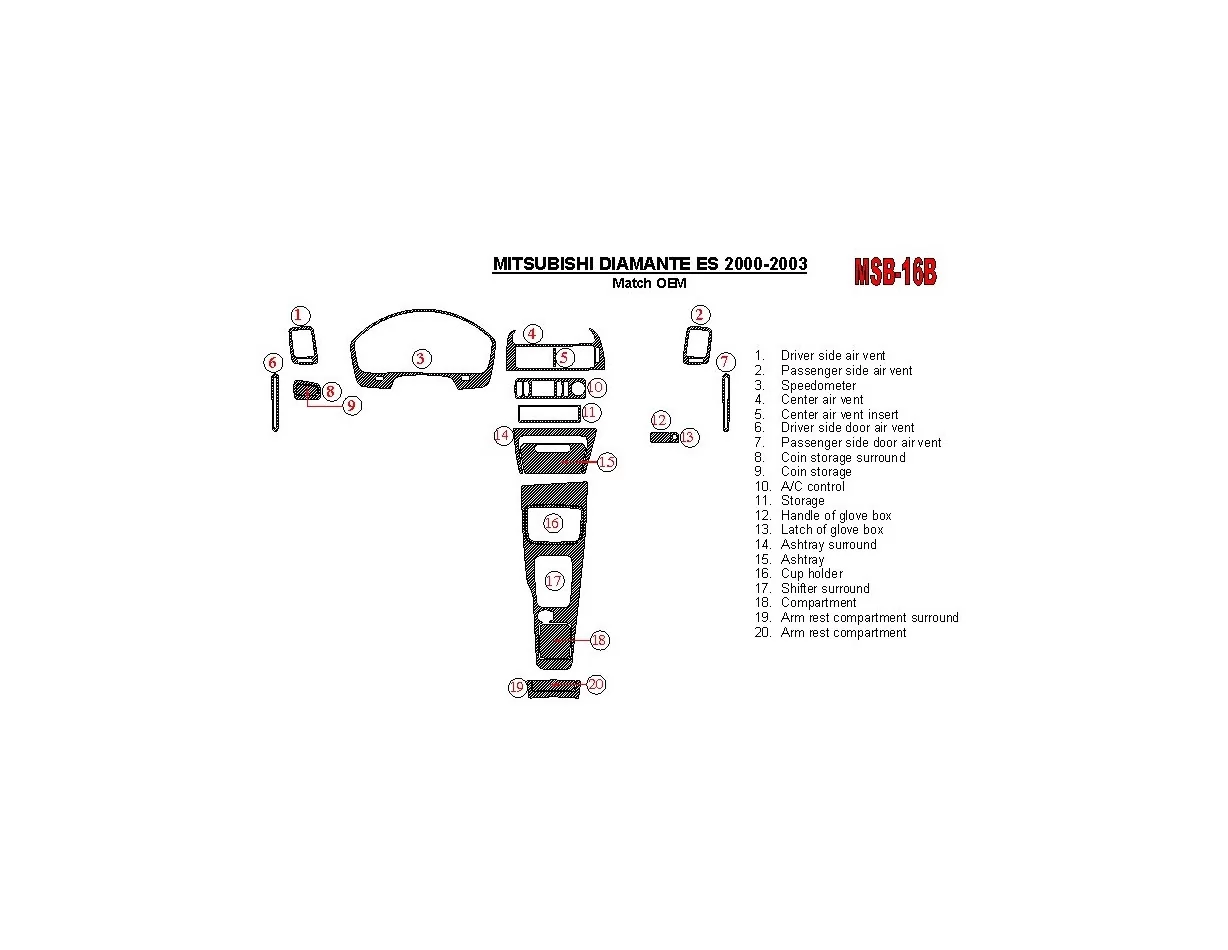 Mitsubishi Diamante 2000-2003 OEM Compliance (Except LS) Interior BD Dash Trim Kit - 1 - Interior Dash Trim Kit