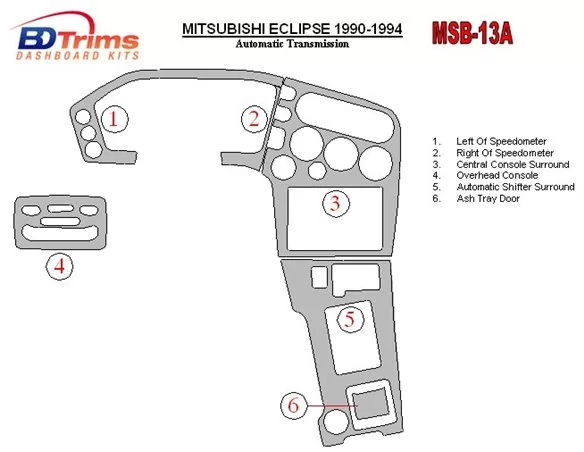 Mitsubishi Eclipse 1990-1994 Automatic Gear Interior BD Dash Trim Kit - 1 - Interior Dash Trim Kit