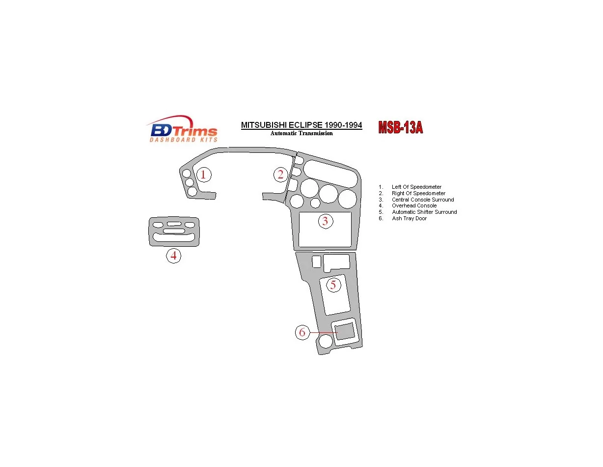 Mitsubishi Eclipse 1990-1994 Automatic Gear Interior BD Dash Trim Kit - 1 - Interior Dash Trim Kit