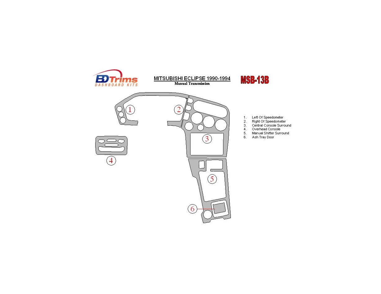 Mitsubishi Eclipse 1990-1994 Manual Gear Box Interior BD Dash Trim Kit - 1 - Interior Dash Trim Kit