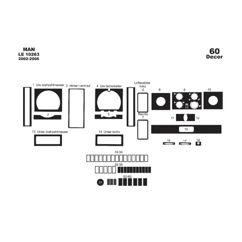 MAN LE 2000 01.2002 3D Interior Dashboard Trim Kit Dash Trim Dekor 60-Parts