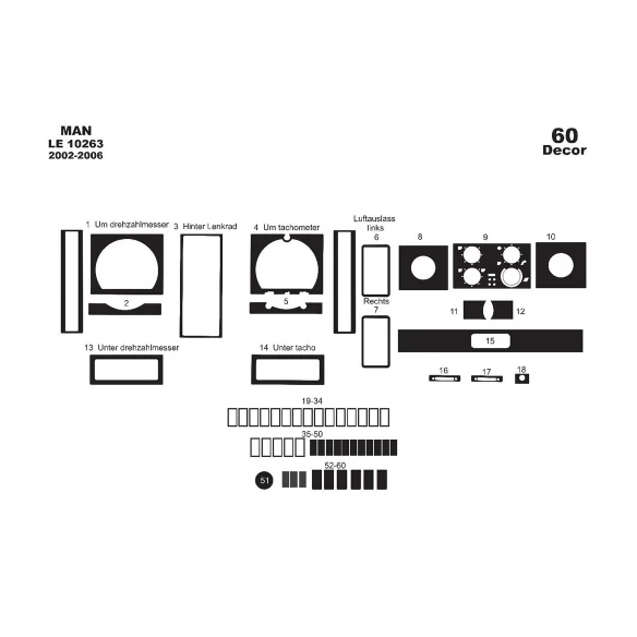 MAN LE 2000 01.2002 3D Interior Dashboard Trim Kit Dash Trim Dekor 60-Parts