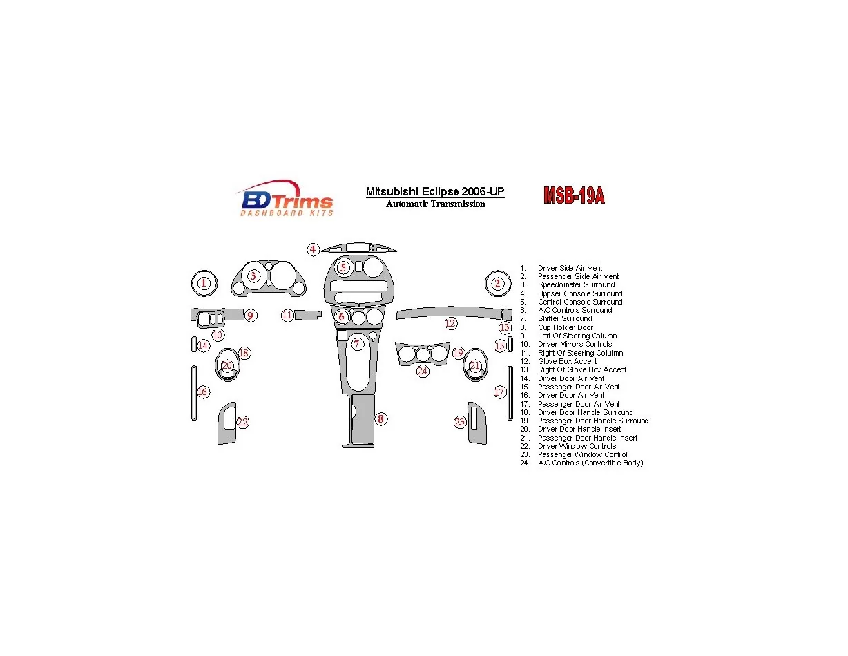 Mitsubishi Eclipse 2006-UP Automatic Gear Interior BD Dash Trim Kit - 1 - Interior Dash Trim Kit