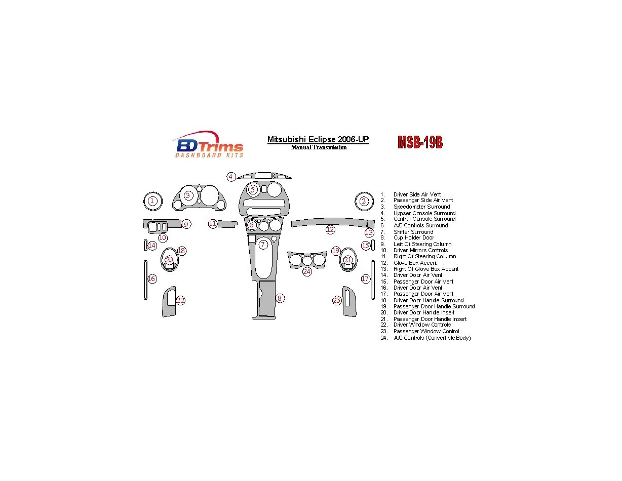 Mitsubishi Eclipse 2006-UP Manual Gear Box Interior BD Dash Trim Kit - 1 - Interior Dash Trim Kit