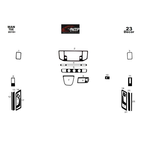 MAN TGE 2019 3D Interior Dashboard Trim Kit Dash Trim Dekor 23-Parts