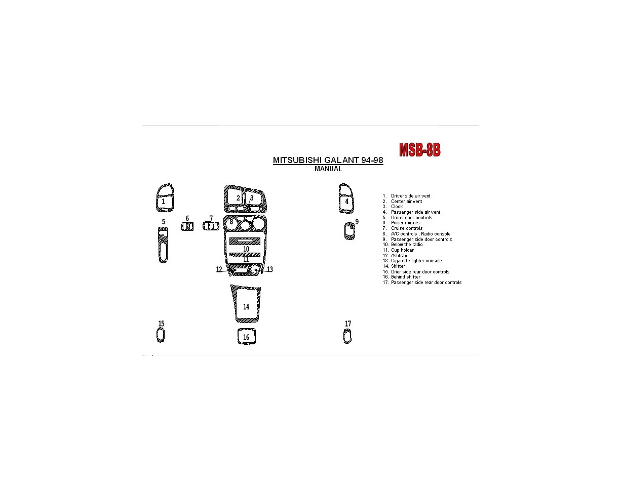 Mitsubishi Galant 1994-1998 Manual Gearbox, mission, 17 Parts set Interior BD Dash Trim Kit - 1 - Interior Dash Trim Kit
