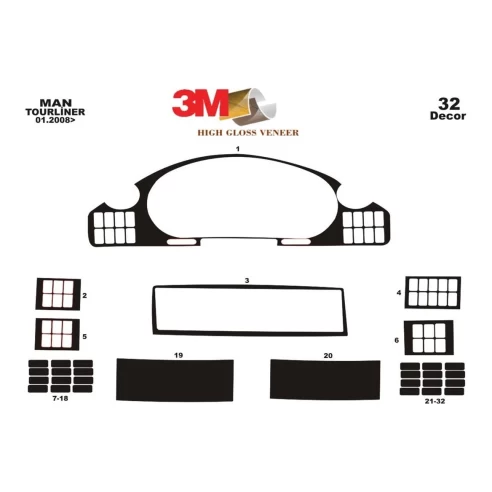 MAN Tourliner 01.2008 3D Interior Dashboard Trim Kit Dash Trim Dekor 30-Parts