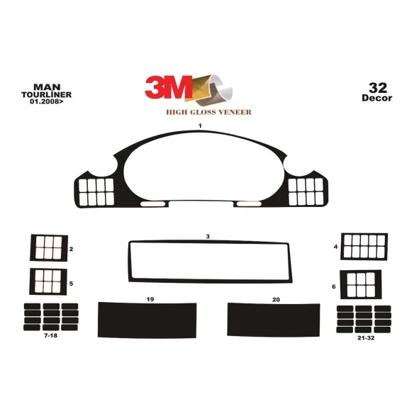 MAN Tourliner 01.2008 3D Interior Dashboard Trim Kit Dash Trim Dekor 30-Parts